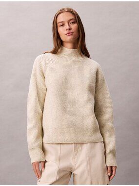 Calvin Klein Soft Ribbed Knit Jumper, wool blend, Small ivory/grey Minimalist